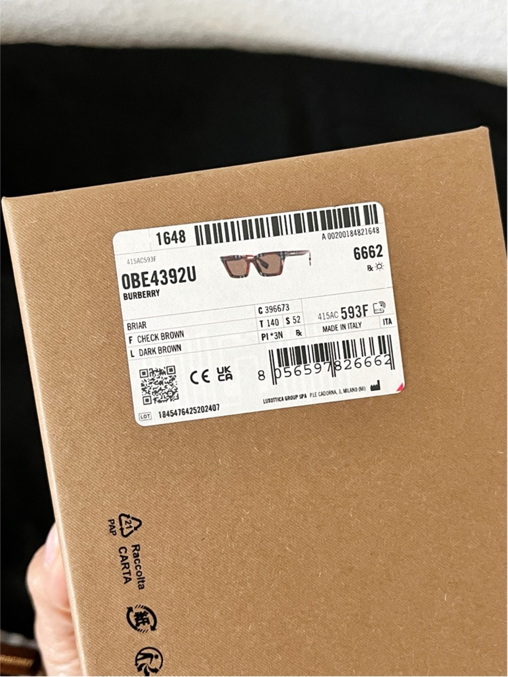 Burberry Sunglasses B4392U 396673 52 Check Brown/Dark Brown For Women - Picture 6 of 8